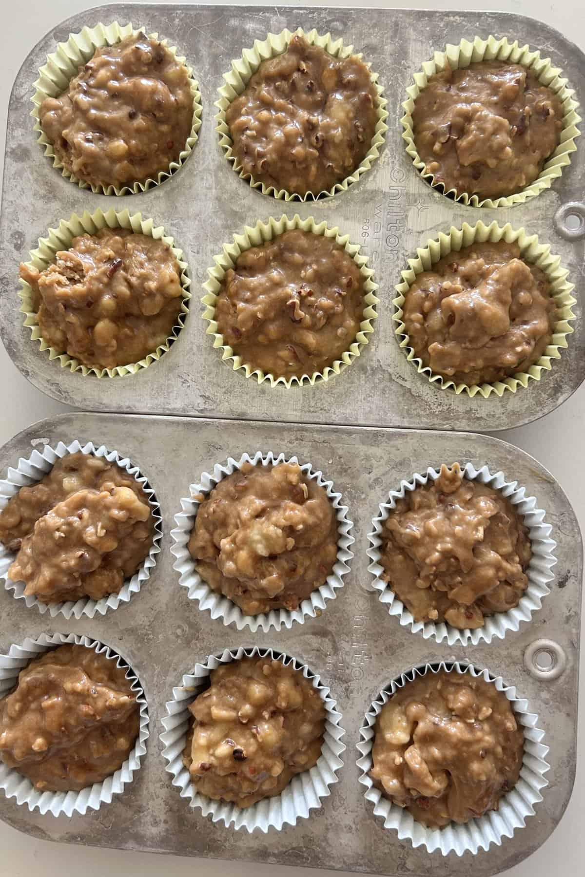 Spoon the batter into the muffin tins to fill them about ¾ full