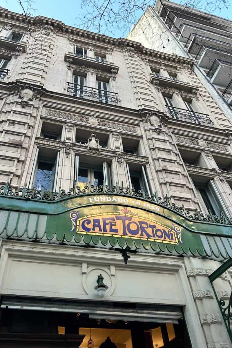 Cafe Tortoni building outside with the sign