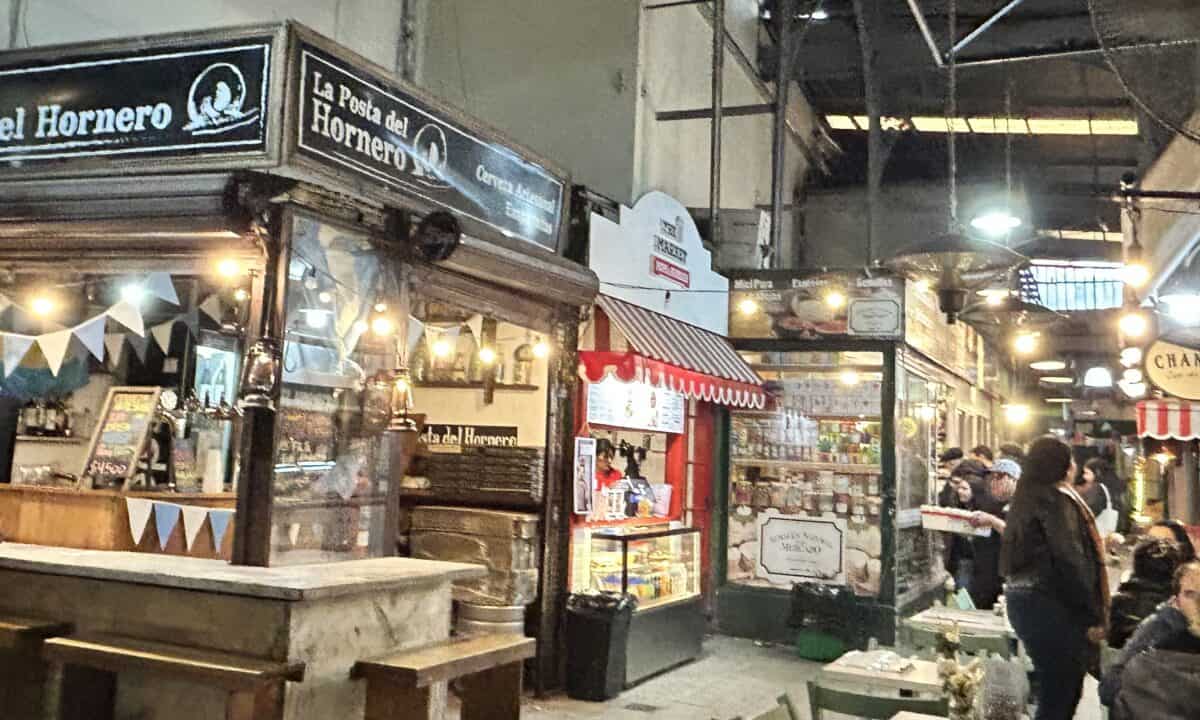 Different food vendors including La Costa del Hornero in the San Telmo Market