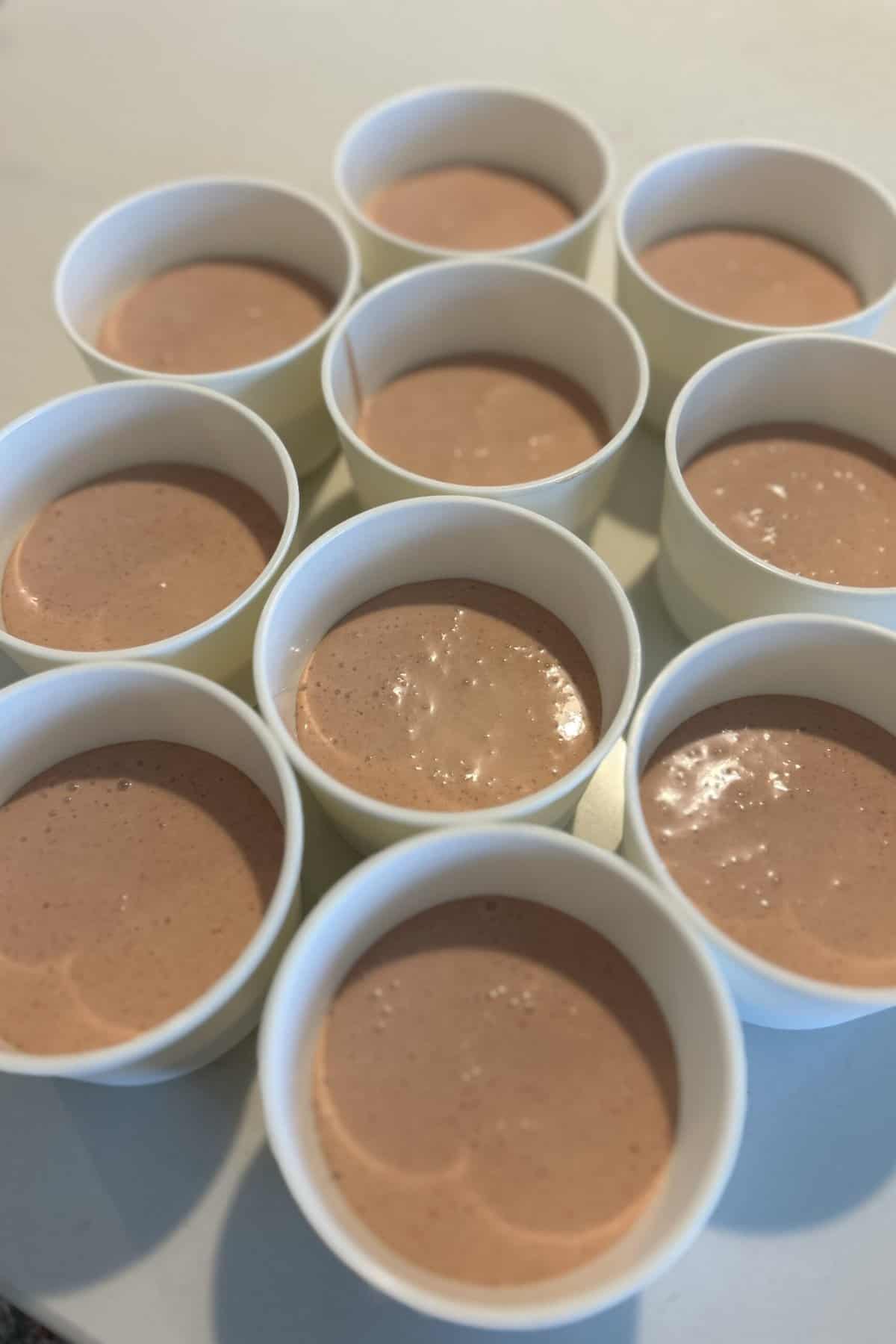 Ice cream in individual cups before putting in the freezer