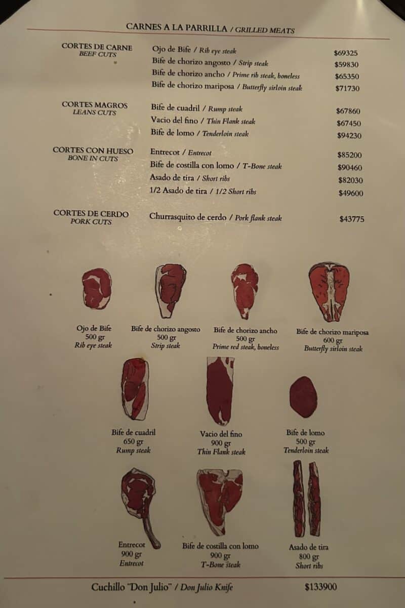 Don Julio grilled meats menu