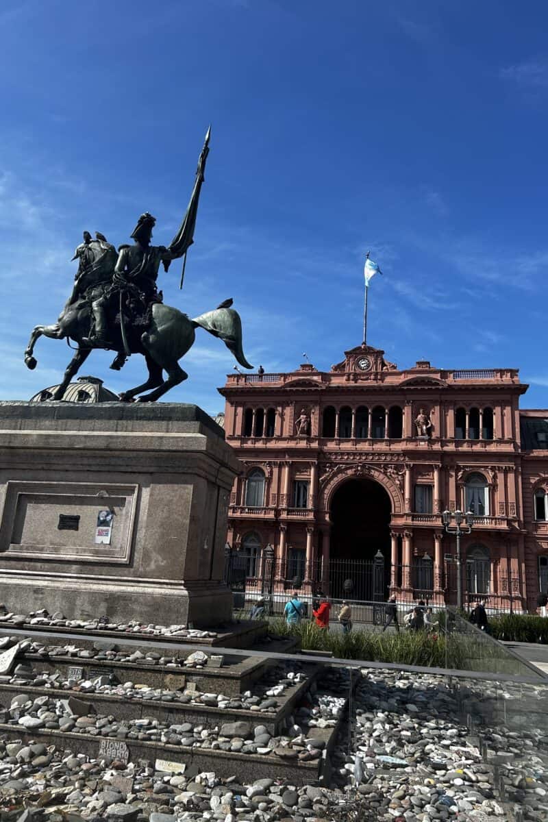 Casa Rosada and the statue in Plaza de Mayo