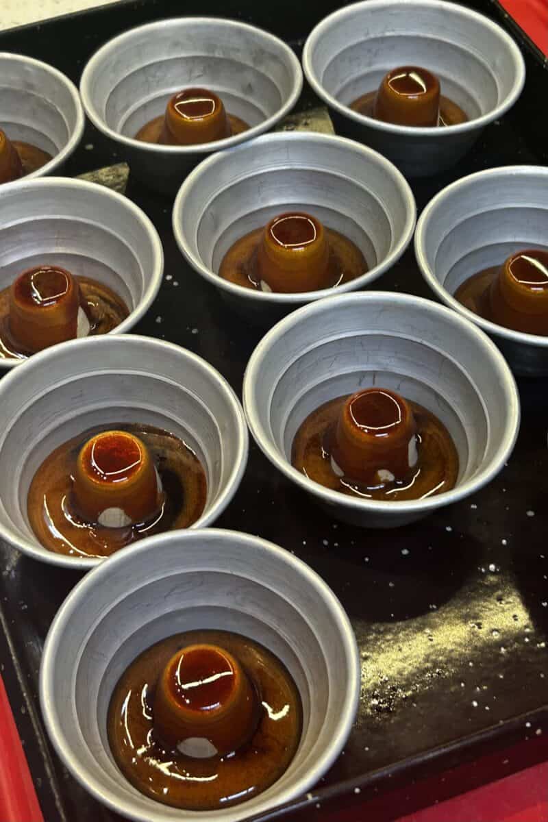 Syrup poured in the baking dishes at Criolla cooking school