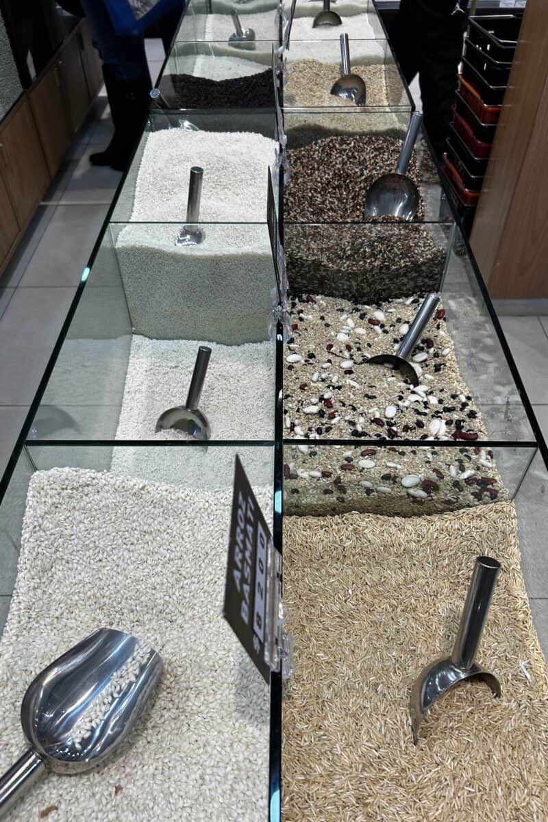 Various grain bins in an Asian grocery store in Buenos Aires Chinatown